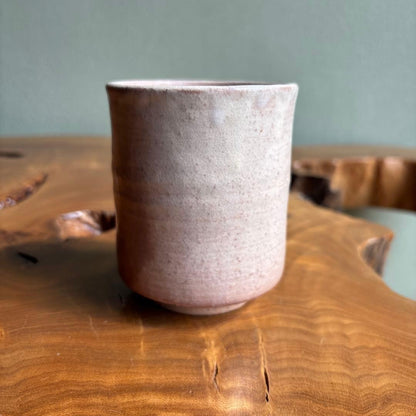 Hagi Ware Yunomi Tea Cup | Shiroyama Kiln | Pink Feldspathic Glaze | Tomobako | Yamaguchi Japan