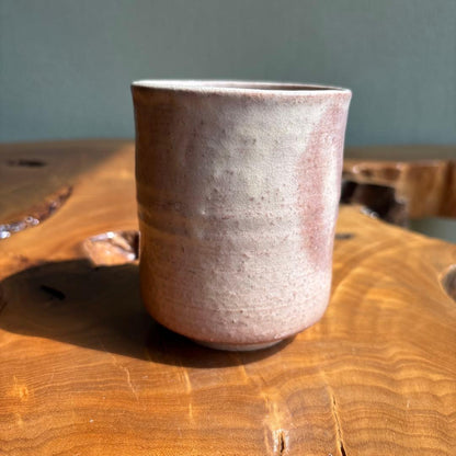 Hagi Ware Yunomi Tea Cup | Shiroyama Kiln | Pink Feldspathic Glaze | Tomobako | Yamaguchi Japan