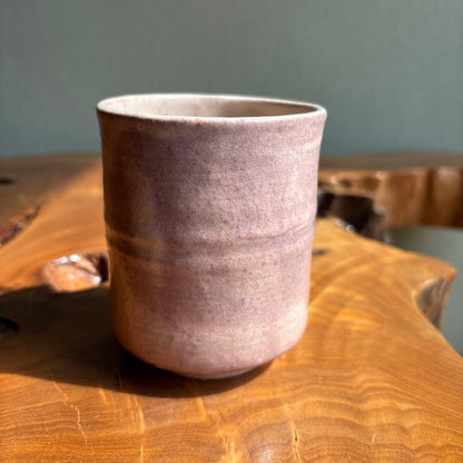 Hagi Ware Yunomi Tea Cup | Shiroyama Kiln | Pink Feldspathic Glaze | Tomobako | Yamaguchi Japan