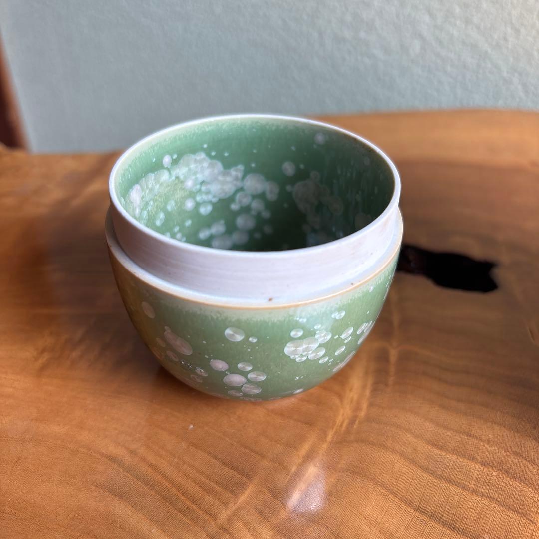 Tobe Ware Cha-ire Green Crystalline Glaze Tea Caddy by Tange Wakichi — Wako-gama, Tomobako
