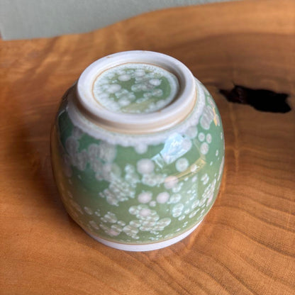 Tobe Ware Cha-ire Green Crystalline Glaze Tea Caddy by Tange Wakichi — Wako-gama, Tomobako