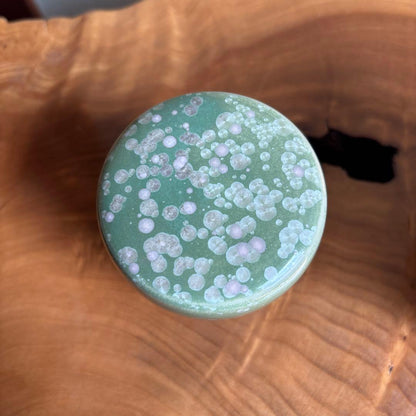 Tobe Ware Cha-ire Green Crystalline Glaze Tea Caddy by Tange Wakichi — Wako-gama, Tomobako