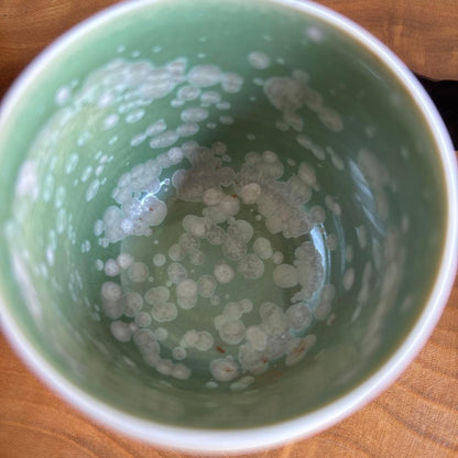 Tobe Ware Cha-ire Green Crystalline Glaze Tea Caddy by Tange Wakichi — Wako-gama, Tomobako