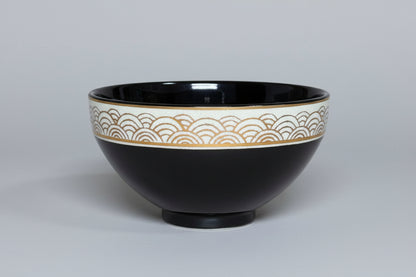 Oguri Seiho Kochi Tenmoku Tea Bowl - Seigaiha Wave Pattern Kyoto Ware Chawan