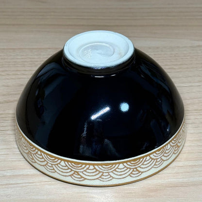 Oguri Seiho Kochi Tenmoku Tea Bowl - Seigaiha Wave Pattern Kyoto Ware Chawan