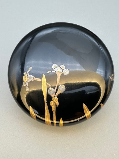 Narcissus Maki-e Lacquer Natsume by Miura Meiho - Gold Tea Caddy with Double Box