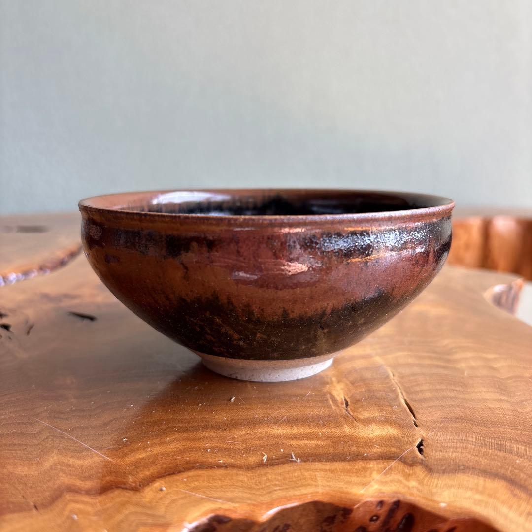 Tenmoku Tea Bowl Ginkaku Inscription — Oil-Spot Yuteki Glaze Signed Wooden Box