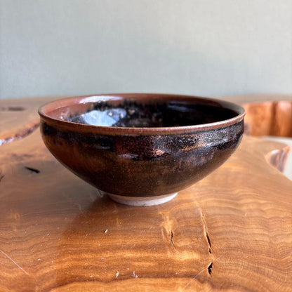 Tenmoku Tea Bowl Ginkaku Inscription — Oil-Spot Yuteki Glaze Signed Wooden Box