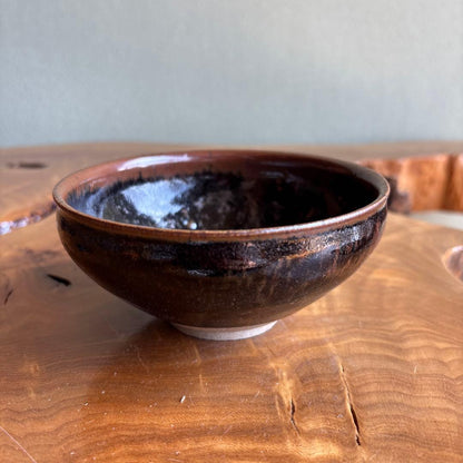 Tenmoku Tea Bowl Ginkaku Inscription — Oil-Spot Yuteki Glaze Signed Wooden Box