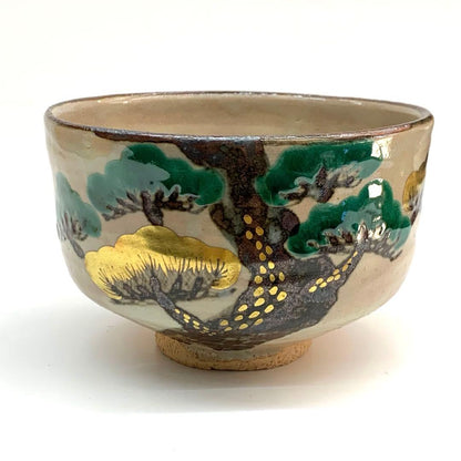 Kaga-ware Pine Tree Matcha Bowl by Kaga Zuizan, Eikyo-ni Favorite