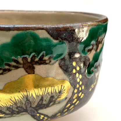 Kaga-ware Pine Tree Matcha Bowl by Kaga Zuizan, Eikyo-ni Favorite