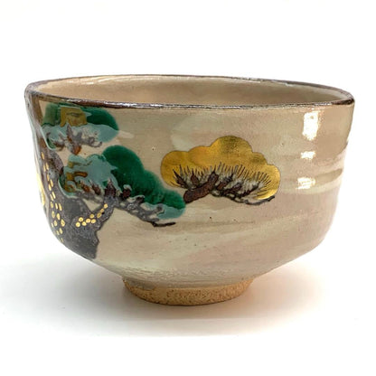 Kaga-ware Pine Tree Matcha Bowl by Kaga Zuizan, Eikyo-ni Favorite