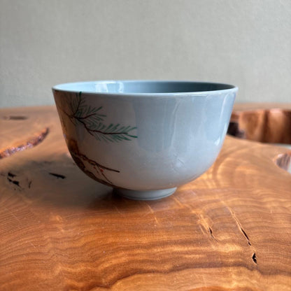 Mother Monkey Matcha Bowl by Sandai Gyokudo Kiln — Ko-Daki-Saru Iro-e on Celadon, Signed Tomobako