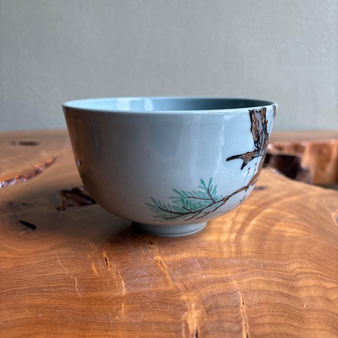 Mother Monkey Matcha Bowl by Sandai Gyokudo Kiln — Ko-Daki-Saru Iro-e on Celadon, Signed Tomobako