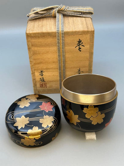Wakashima Takao Natsume — Shunjuu Maki-e Spring & Autumn Tea Caddy | Gold Interior, Tomobako