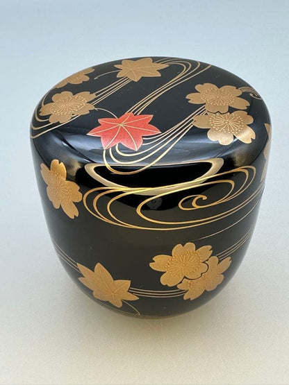 Wakashima Takao Natsume — Shunjuu Maki-e Spring & Autumn Tea Caddy | Gold Interior, Tomobako