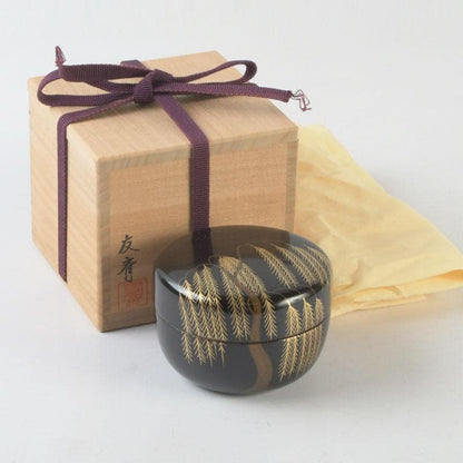 Japanese Lacquer Tea Caddy Hira-Natsume — Weeping Willow Maki-e by Yusai, Tomobako