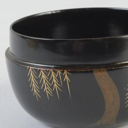 Japanese Lacquer Tea Caddy Hira-Natsume — Weeping Willow Maki-e by Yusai, Tomobako