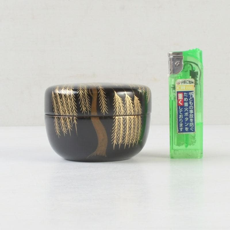 Japanese Lacquer Tea Caddy Hira-Natsume — Weeping Willow Maki-e by Yusai, Tomobako