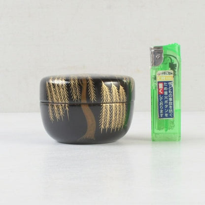 Japanese Lacquer Tea Caddy Hira-Natsume — Weeping Willow Maki-e by Yusai, Tomobako
