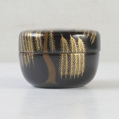 Japanese Lacquer Tea Caddy Hira-Natsume — Weeping Willow Maki-e by Yusai, Tomobako