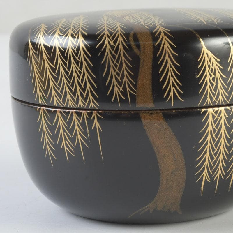 Japanese Lacquer Tea Caddy Hira-Natsume — Weeping Willow Maki-e by Yusai, Tomobako