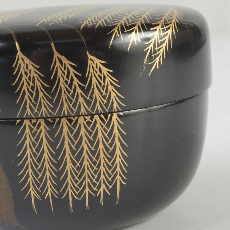 Japanese Lacquer Tea Caddy Hira-Natsume — Weeping Willow Maki-e by Yusai, Tomobako