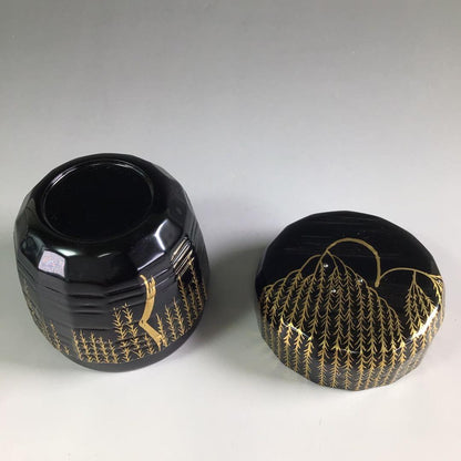Gold Maki-e Willow Natsume by Nishimura Koho - Black Lacquer Tea Caddy with Signed Box