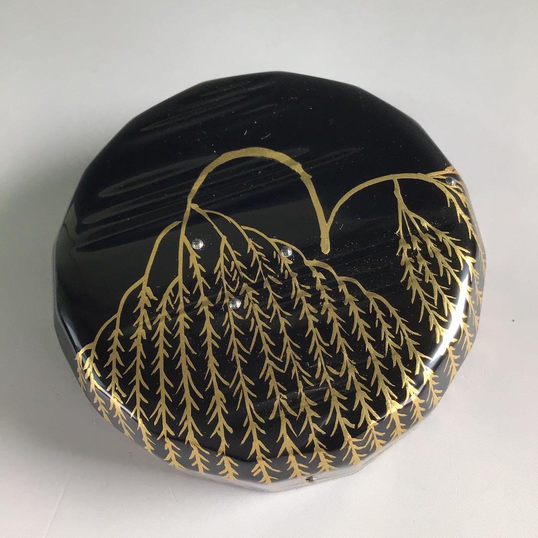 Gold Maki-e Willow Natsume by Nishimura Koho - Black Lacquer Tea Caddy with Signed Box