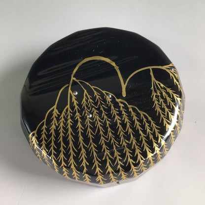 Gold Maki-e Willow Natsume by Nishimura Koho - Black Lacquer Tea Caddy with Signed Box