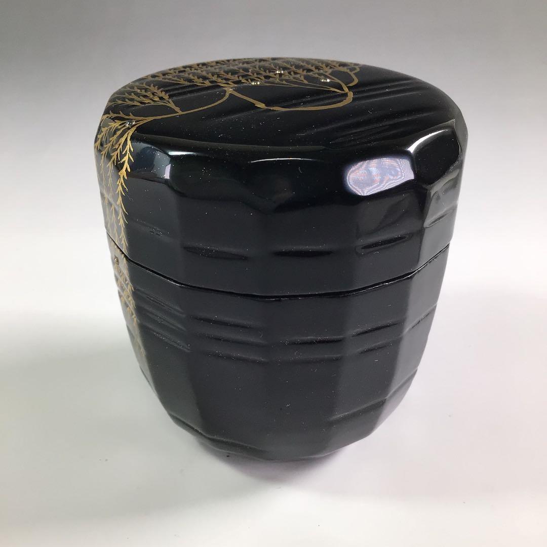 Gold Maki-e Willow Natsume by Nishimura Koho - Black Lacquer Tea Caddy with Signed Box
