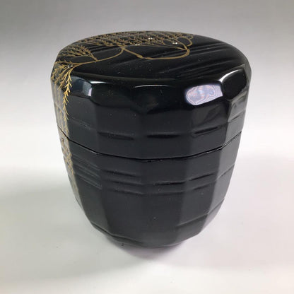 Gold Maki-e Willow Natsume by Nishimura Koho - Black Lacquer Tea Caddy with Signed Box