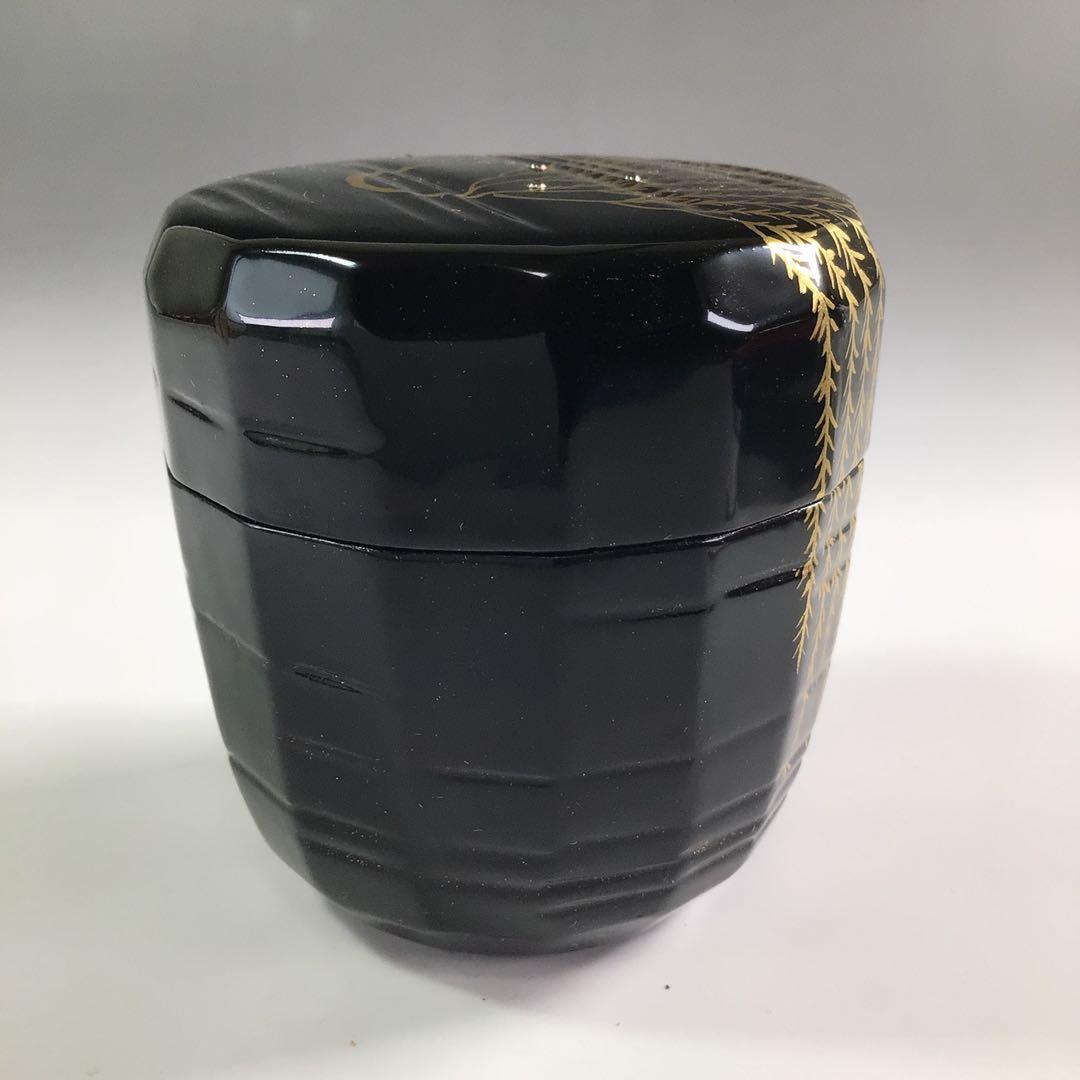 Gold Maki-e Willow Natsume by Nishimura Koho - Black Lacquer Tea Caddy with Signed Box