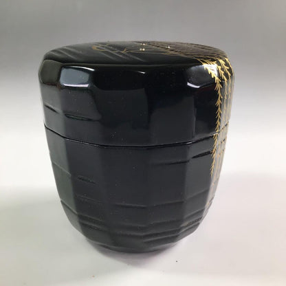 Gold Maki-e Willow Natsume by Nishimura Koho - Black Lacquer Tea Caddy with Signed Box