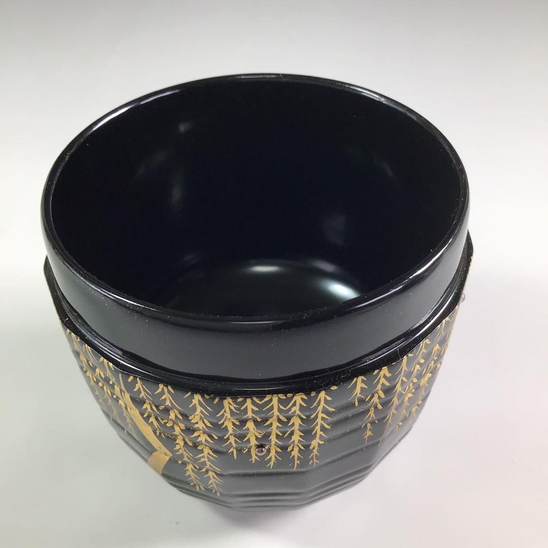 Gold Maki-e Willow Natsume by Nishimura Koho - Black Lacquer Tea Caddy with Signed Box