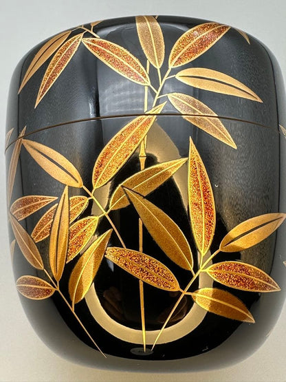 Sasa-Tsuyu Maki-e Natsume — Bamboo Grass and Dew Drops by Suzutani Tetsugoro | Nashiji Lacquer Tea Caddy