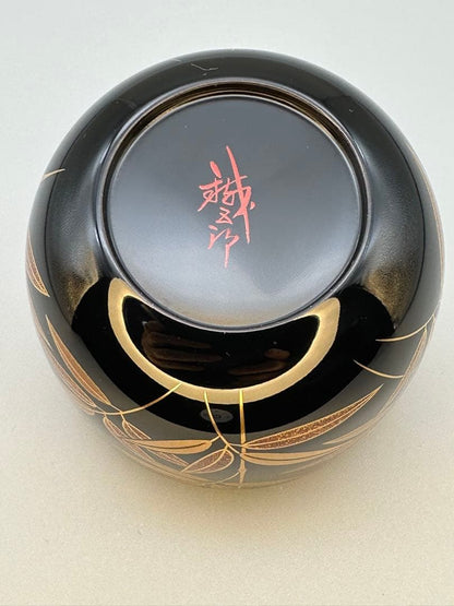 Sasa-Tsuyu Maki-e Natsume — Bamboo Grass and Dew Drops by Suzutani Tetsugoro | Nashiji Lacquer Tea Caddy