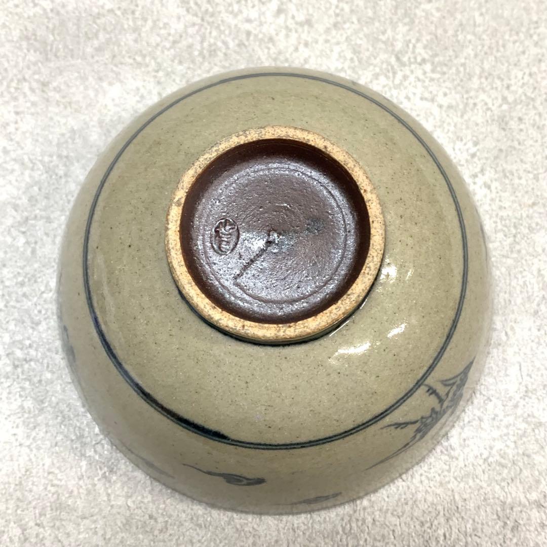 Zeze-yaki Annan-utsushi Cloud Crane Chawan — Blue Sometsuke Tea Bowl Shiga Prefecture
