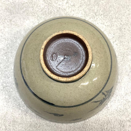 Zeze-yaki Annan-utsushi Cloud Crane Chawan — Blue Sometsuke Tea Bowl Shiga Prefecture