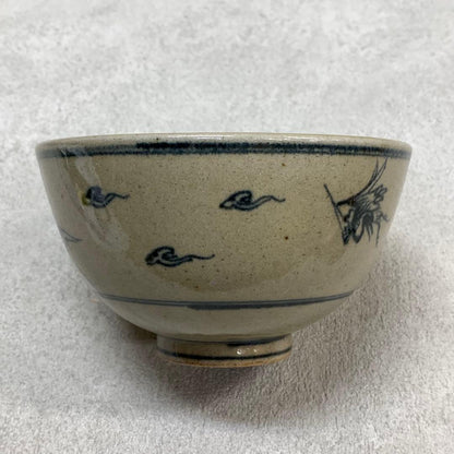 Zeze-yaki Annan-utsushi Cloud Crane Chawan — Blue Sometsuke Tea Bowl Shiga Prefecture