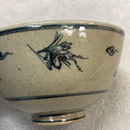 Zeze-yaki Annan-utsushi Cloud Crane Chawan — Blue Sometsuke Tea Bowl Shiga Prefecture