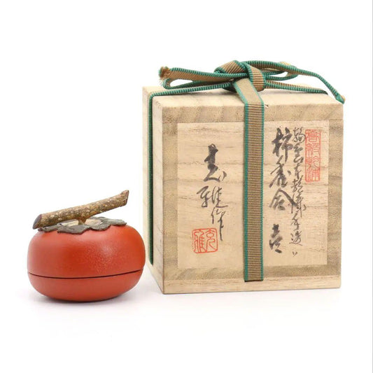 Kawagishi Mitsumasa Wajima Kanshitsu Lacquer Persimmon Kogo Incense Container, Signed Box