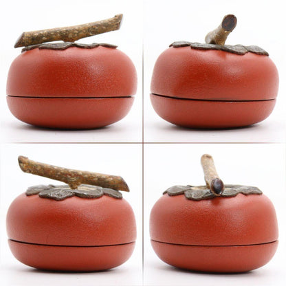 Kawagishi Mitsumasa Wajima Kanshitsu Lacquer Persimmon Kogo Incense Container, Signed Box