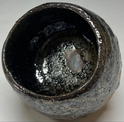 Ogon Tenmoku Guinomi by Fujii Shigeo | Golden Crystalline Glaze Sake Cup with Box