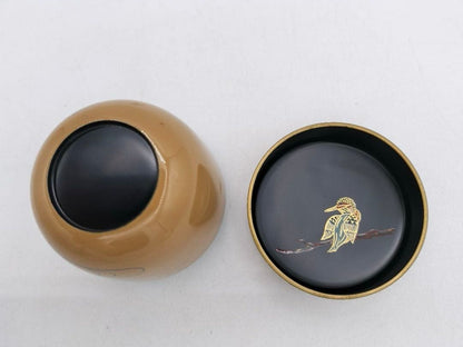 Japanese White Urushi Tea Caddy with Kingfisher Maki-e by Nakamura Kosai