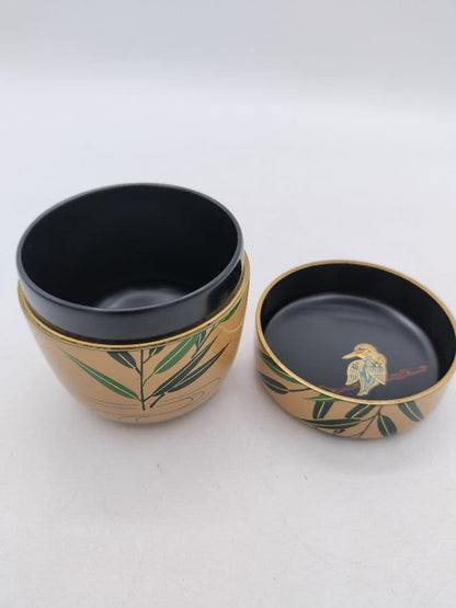 Japanese White Urushi Tea Caddy with Kingfisher Maki-e by Nakamura Kosai