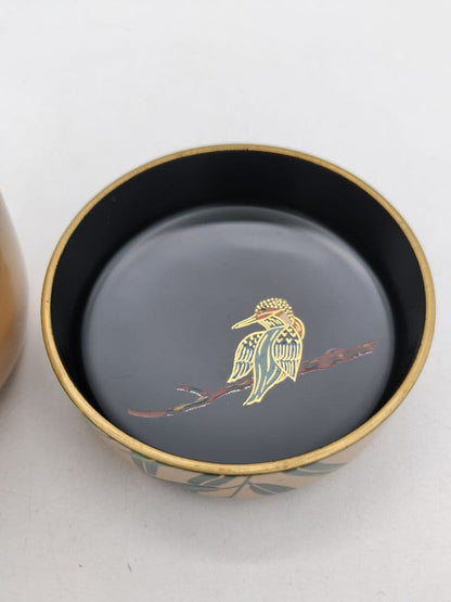 Japanese White Urushi Tea Caddy with Kingfisher Maki-e by Nakamura Kosai