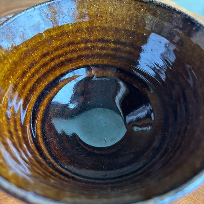 Oil Spot Glaze Tea Bowl by Soryu - Kiyomizu Ware Amber Chawan with Signed Box