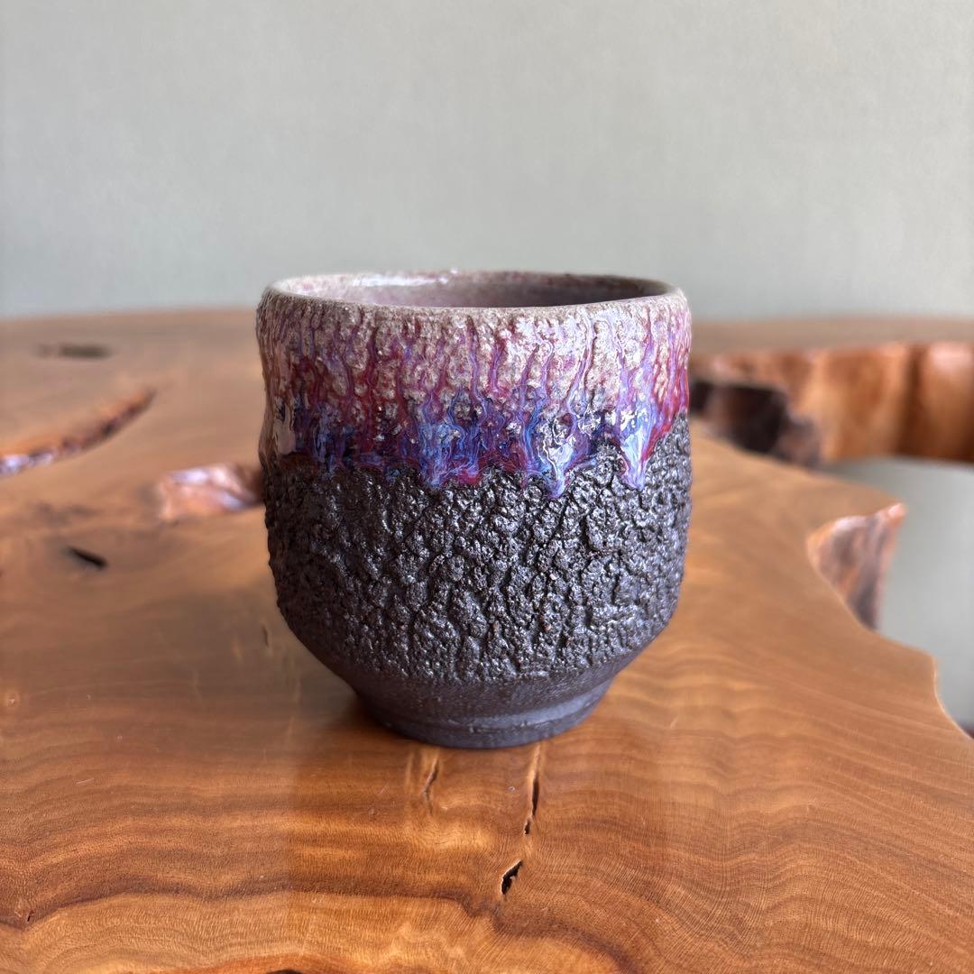 Shintsu Yunomi | Volcanic Texture Purple-Blue Kiln-Change Glaze | Signed Box | Tea Cup