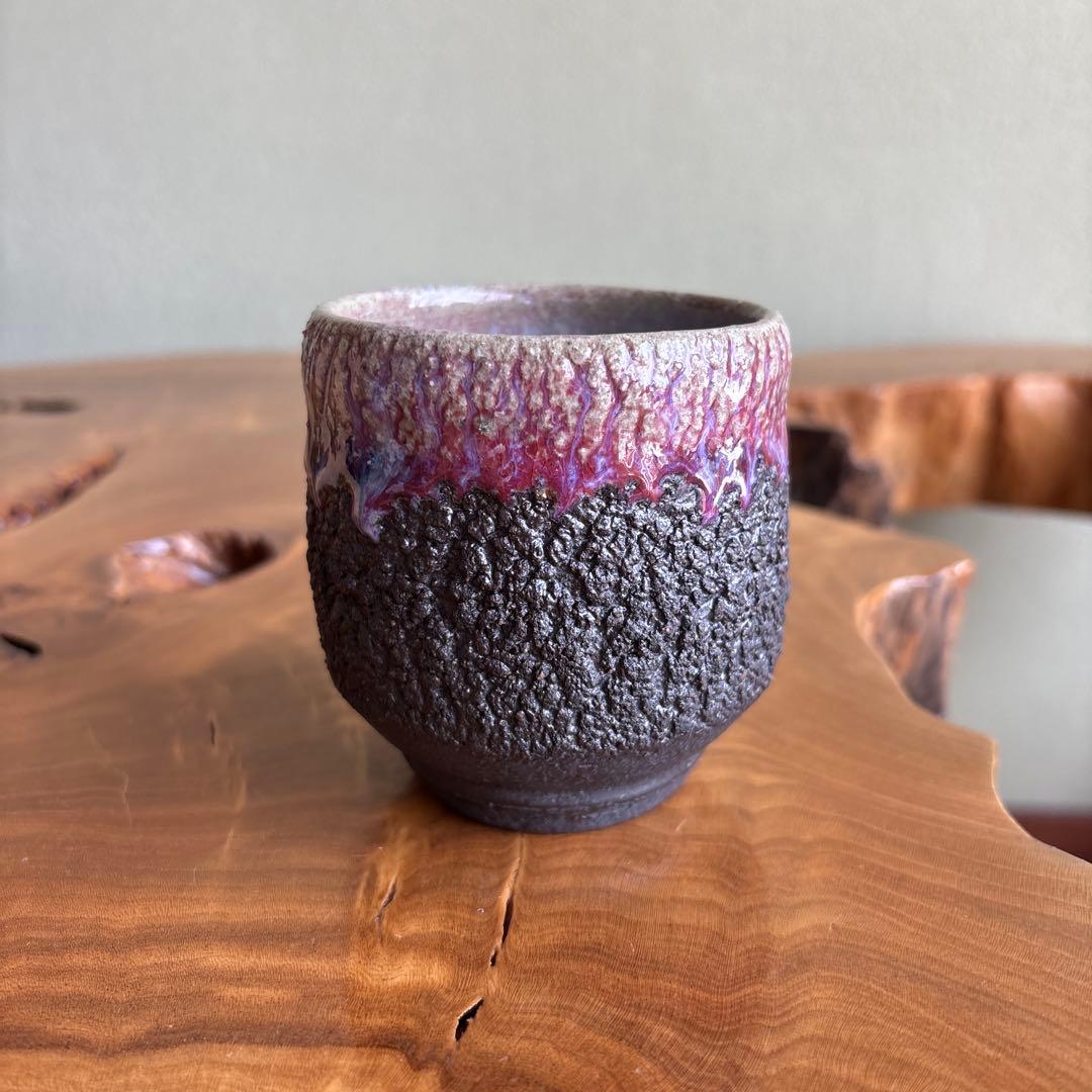 Shintsu Yunomi | Volcanic Texture Purple-Blue Kiln-Change Glaze | Signed Box | Tea Cup